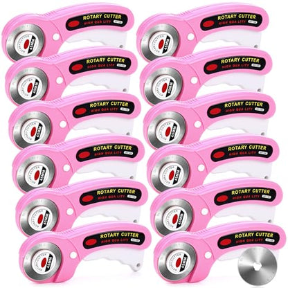 Lothee 12 Set 45mm Rotary Cutter for Fabric, Ergonomic Handle Rolling Cutter with Safety Lock for Fabric, Sewing, Quilting, Cloth, Paper, Leather, Arts Crafts Dressmaking(Pink) - color: Pink