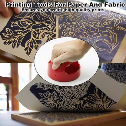 1Pieces Block Printing Tool, Block Printing Kit Tool Supplies, Printmaking Supplies Embossing Tool Hot Stamp Tool, Hand Printed Linoleum Tools and Supplies Comfort Handle 4 Inchs