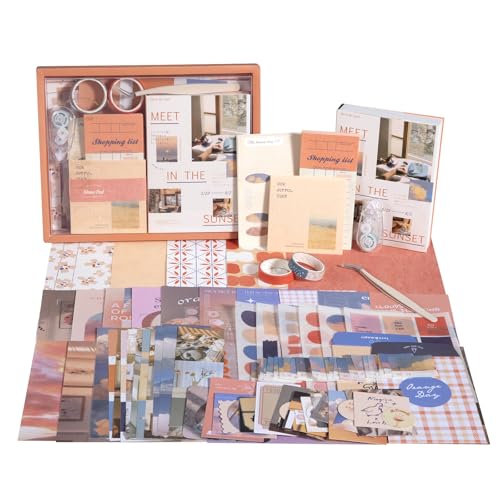 imoon Scrapbook Photo Album Supplies Kit with Tweezers and Glue Tape – Romantic Aesthetic Junk Journal Kit, Scrapbooking Paper, Sticker Pack, Notebook, DIY Craft, Gift for Adults (Sunset) - color: Sunset