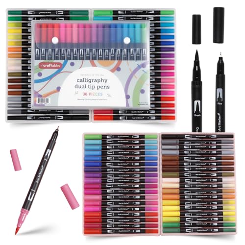 Incraftables 36 Color Dual Tip Calligraphy Pen Set – Artist Brush Pens & Fine Tip Markers for Writing, Journaling, Coloring, and Calligraphy - style: Calligraphy dual pens