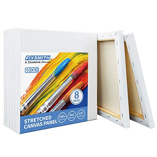Stretched White Blank Canvas - 10 x10 Inch, Bulk Pack of 8, Primed, 100% Cotton, 5/8 Inch Profile of Super Value Pack for Acrylics,Oils & Other Painting Media. - size: 10"x10"