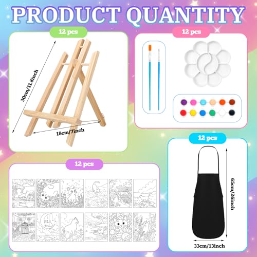 Motipuns 12 Set Black Cat Flower Pre Drawn Canvas for Paint for Adults | 8 x 10 Inch, Sip and Paint Party Kit, Pre Printed Framed Canvas with Easels Paints Brushes Aprons, Party Adult Art Supplies - style: Flower Cat