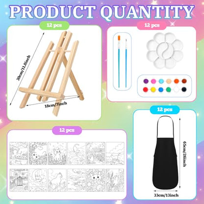 Motipuns 12 Set Black Cat Flower Pre Drawn Canvas for Paint for Adults | 8 x 10 Inch, Sip and Paint Party Kit, Pre Printed Framed Canvas with Easels Paints Brushes Aprons, Party Adult Art Supplies - style: Flower Cat