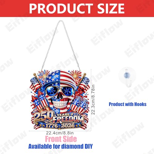 Eiflow 250th Anniversary Acrylic Diamond Art Hanging Kit for Adults, DIY Diamonds Painting Door Hanger Board Kit, Special Crystal Diamond Art Painting Pendant Ornament (4th of July) - color: 250Years