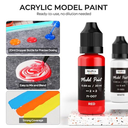 Nicpro 50 Colors Model Paint Set, 20ml Ready to Use Modeling Acrylic Paints | Brush & Airbrush Compatible, Miniature Paint Set for Beginner & Professional on Model, Scale Figure, Crafts, with 5 Thinner - style: 50 Colors Set