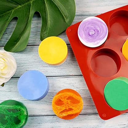 Sakolla 2 Pack Round Silicone Soap Molds, 12 Cavity 2.1" Cylinder Silicone Molds for Soap Making, DIY Bath Bombs, Shower Steamer, Lotion Bars, Loofah Soap (Brick-Red) - color: Round/Brick-Red