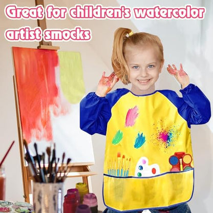 2 Pack Kids Art Smock Waterproof with Long Sleeve and 3 Roomy Pockets Artist Children Aprons for Toddlers Age 3-8 Painting Crafts（Yellow+Red） - color: 2 Pack Yellow+red