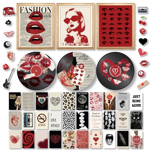 Downtown Girl Room Decor Y2k Posters, Trendy Red Prints For Teen Girl Dorm - color: Red Downtown