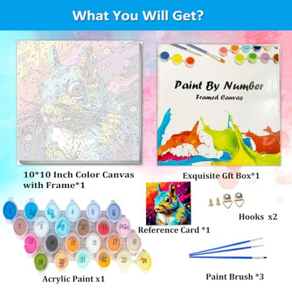 Artunion Framed Paint by Numbers Kit for Adults Beginners & Kids Ages 8-12,Colorful Squirrel Paint by Number with Frame,Animal Paint by Numbers Kit on Canvas 10 * 10 Inch Without Easel - color: ZXT-394-F