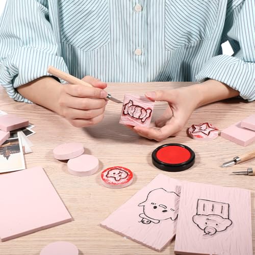 48 Pcs Pink Rubber Linoleum Blocks for Printmaking 4x6in 2x2in 2in 3 Shapes Linocut Block Stamp Making Kit for DIY Crafts & Art Projects