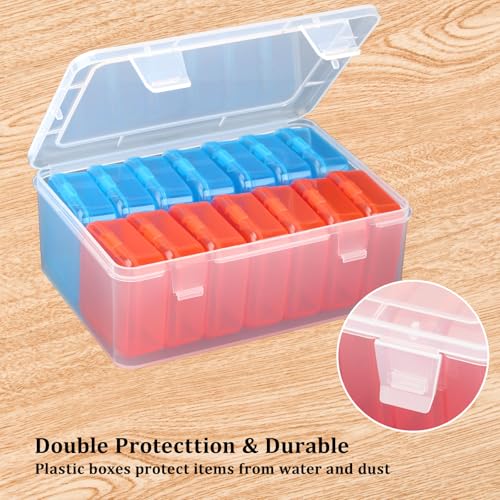 Mathtoxyz Small Bead Organizers(Red, Blue), 30 Pieces Plastic Storage Cases Mini Clear Bead Storage Containers Transparent Boxes with Hinged Lid and Rectangle Clear Craft Supply Case - color: BlueRed - 2P