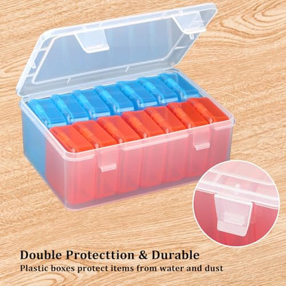Mathtoxyz Small Bead Organizers(Red, Blue), 30 Pieces Plastic Storage Cases Mini Clear Bead Storage Containers Transparent Boxes with Hinged Lid and Rectangle Clear Craft Supply Case - color: BlueRed - 2P