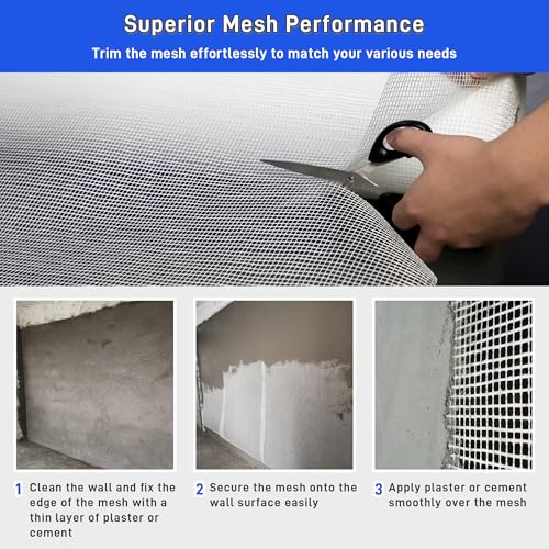 Fiberglass Mesh Roll 3.2x164 FT Plastering Mesh for Wall Crack Repair, Alkaline Resistant & Non-Adhesive 160g/m² Fibreglass Reinforcing Mesh Net for Plastering Interior Exterior Building Insulation