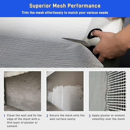 Fiberglass Mesh Roll 3.2x164 FT Plastering Mesh for Wall Crack Repair, Alkaline Resistant & Non-Adhesive 160g/m² Fibreglass Reinforcing Mesh Net for Plastering Interior Exterior Building Insulation