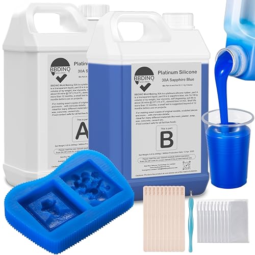 BBDINO Silicone Mold Making Kit 30A Platinum Liquid 2 Gallons Sapphire Blue | 1:1 Mixing Ratio -Self Degassing Silicone -Heat Resistant Up to 446°F Ideal for Silicone, Resins, Soap, Concrete, Wax Molding - size: Sapphire Blue 282 Oz