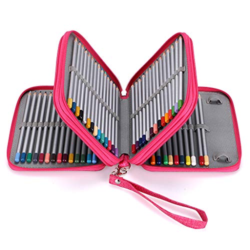 BTSKY Zippered Pencil Case-Canvas 72 Slots Handy Pencil Holders, Pink | Portable Holder for Prismacolor Watercolor Pencils, Crayola Colored Pencils, Marco Pencils for Office and Travel - color: Red