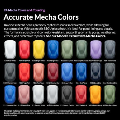 Gaahleri Kaleido Water-Based Acrylic Airbrush Paint Kit 24 Mecha Color Set | Pre-Thinned, High Gloss, Fast-Drying, with Thinner & Cleaner - color: 24 Mecha Colors Set