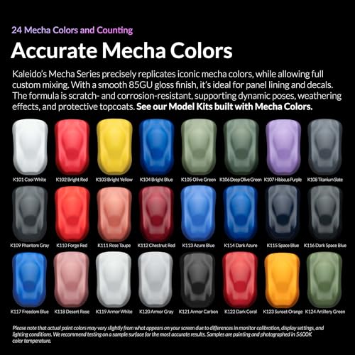 Gaahleri Kaleido Water-Based Acrylic Airbrush Paint Kit 24 Mecha Color Set | Acrylic Paint, Pre-Thinned, High Gloss, Fast-Drying, with Thinner & Cleaner - color: 24 Mecha Colors Set