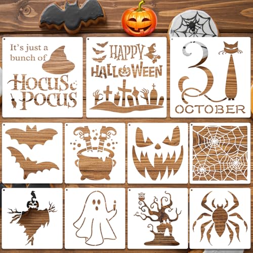 Halloween Stencils for Painting on Wood, Walls, Canvas - Reusable Crafts Templates With Bats, Spider Web, Ghost, Scarecrow, Hocus Pocus Designs for Decorations - color: Halloween Stencils-B