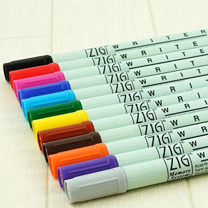 Zig WRITER 12 Colors Set, 0.5mm, 1.2mm, Dual Tip, Waterproof and Smudge proof when dry, Archival Quality, No mess, Photo-Safe, Acid Free, Lightfast, Odourless, Xylene Freeing, Made in Japan - style: 12 Colors