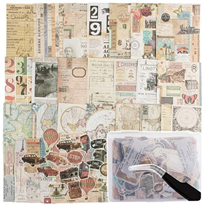 200Pcs Vintage Scrapbook Stickers, Aesthetic Junk Journal Stamping Supplies Kit, Scrapbooking Ephemera Washi Paper for Bullet Journaling Planners Diary Collage - style: Travel