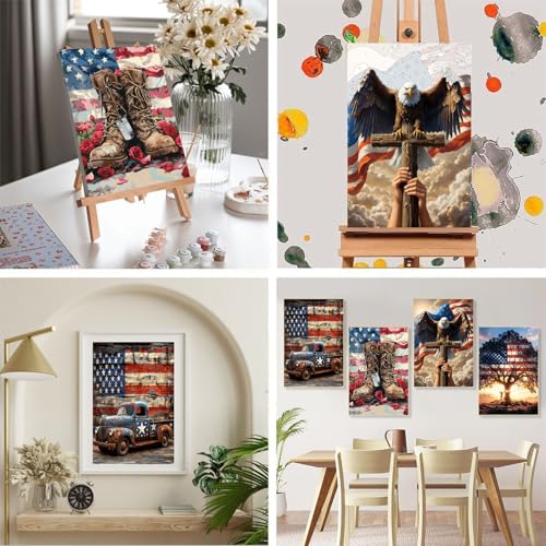 4 Pack Independence Day Paint by Numbers for Adults with Framed 8x12 inch - color: BKH2370+BKH2371+BKH2372+BKH2373-US