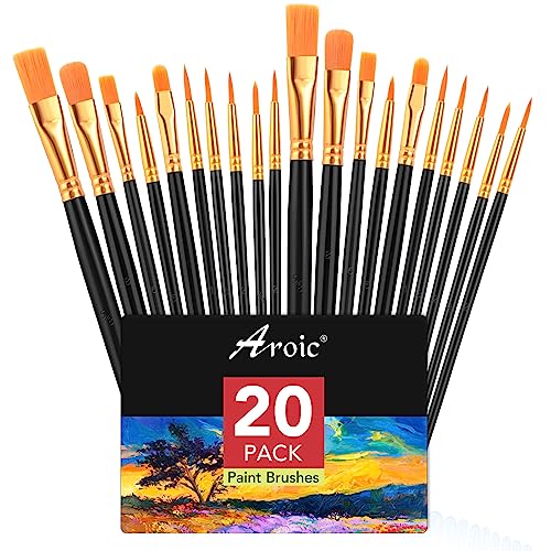 AROIC Acrylic Paint Brush Set, 2 Packs / 20 pcs Nylon Hair Brushes | All Purpose Oil Watercolor Painting Artist Professional Kits (Black) - size: 20pcs-blue