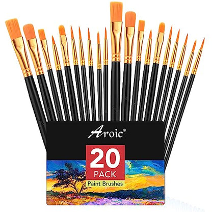 AROIC Acrylic Paint Brush Set, 2 Packs / 20 pcs Nylon Hair Brushes - size: 20pcs-blue