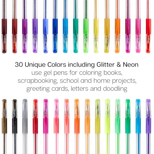 KINGART 400-30 Comfort Grip Gel Pens, Set of 30 Unique Glitter Colors - color: Glitter