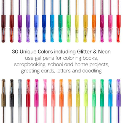 KINGART 400-30 Comfort Grip Gel Pens, Set of 30 Unique Glitter Colors - color: Glitter