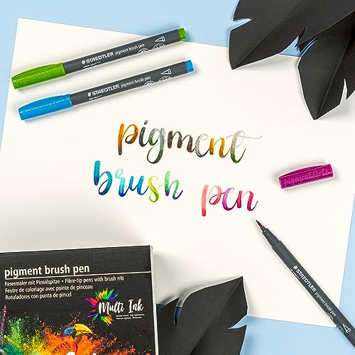 STAEDTLER 371 Pigment Brush Pens | Pigment Arts Adult Fibre-Tip Colouring Pen | Ideal for Calligraphy, Brush Lettering, Drawing, Illustrations (Wallet of 6, Pastel Set)