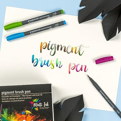 STAEDTLER 371 Pigment Brush Pens | Pigment Arts Adult Fibre-Tip Colouring Pen | Ideal for Calligraphy, Brush Lettering, Drawing, Illustrations (Wallet of 6, Pastel Set)