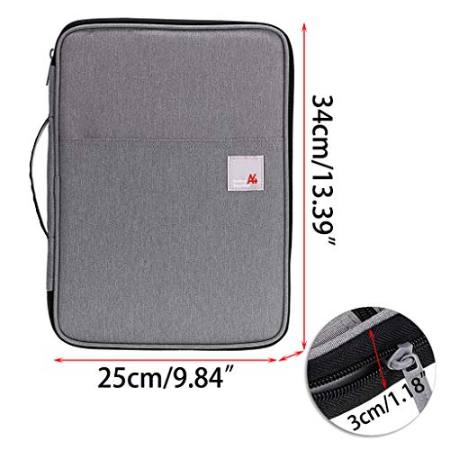 BTSKY New Universal A4 Document Bags Portfolio Organizer- Waterproof Travel Gear Organizer Zipper Case/Document File Bag for Ipads, Notebooks, Pens, Document Dark Grey New