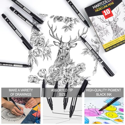 MARTCOLOR Micro Pen Fineliner Pens, 10 Size Black Archival Ink Pens