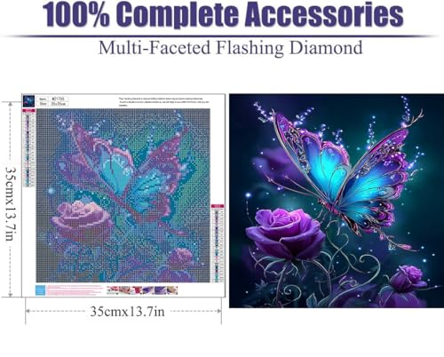 Lophomie Diamond Art Kits for Adults, 5D Butterfly Diamond Painting Kits - color: Butterfly Diamond Art, size: 13.8x13.8in (35x35cm)