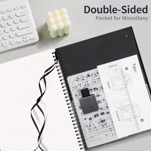 AHGXG Dotted Journal, Grid Spiral Notebook, 140 Pages, B5 (7.6" x 10") | 100 GSM Thick Dot Paper, Waterproof Plastic Cover Journals for Journaling, Sketching (Black) - color: Black, style: B5-Dotted