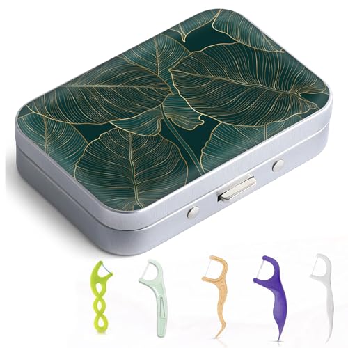 Dental Floss Portable Case, Easy to Store Floss Picks of Various Sizes, Portable Dental Floss Dispenser is Perfect for Travelling, Hotels, Dinners, Appointments.Emerald Green Leaf - color: Emerald Green Leaf