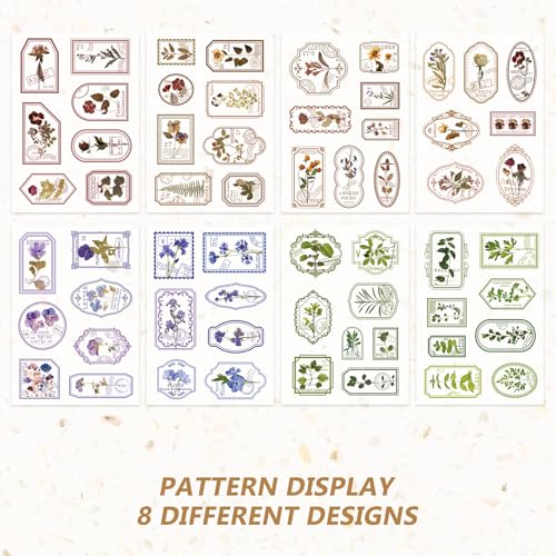 Bomichi 120 Pcs Flowers Stamp Stickers, Vintage Aesthetic Scrapbook Supplies for Junk Journal Bullet Therapy Planner Laptops Card Making Supplies - style: Transparent Flower Stamps