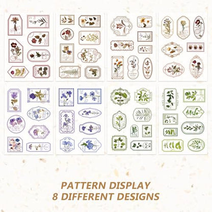 Bomichi 120 Pcs Flowers Stamp Stickers, Vintage Aesthetic Scrapbook Supplies for Junk Journal Bullet Therapy Planner Laptops Card Making Supplies - style: Transparent Flower Stamps