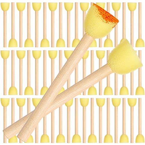 Sabary 100 Pcs Round Sponges Foam Brush Set Paint Sponge Brushes with Wooden Handle Sponge Painting Stippler Set DIY Painting Tools Stippling Kits for Arts and Crafts Acrylic(0.6 Inch) - size: 0.6 Inch