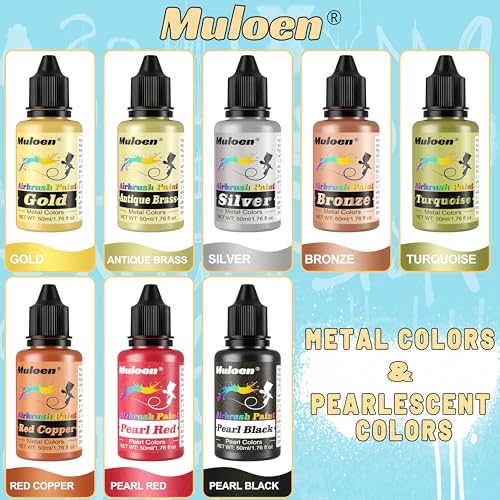 Airbrush Paint Set - 24 Colors x 50ml Airbrush Paint with 2 Cleaning Brush, Ready to Spray, Water Based Acrylic Air Brush Paint Kit for Artists and Beginners - color: 24 Colors
