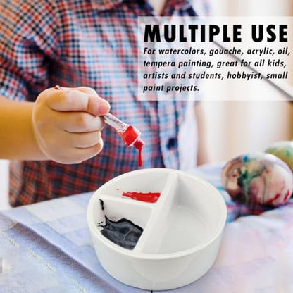 Ceramic Brush Wash Bowl,Mixing Tray,3 Slot Palette,Porcelain Watercolor Painting Dish for Painting, White