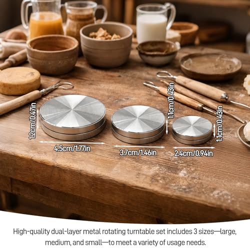 Mnvhoky Ceramic Clay Pottery Throwing and Trimming Spinner Tools, Small Rotary Clay Tools for Potters and Clay Artists,3-Pack(25mm, 38mm, 45mm)