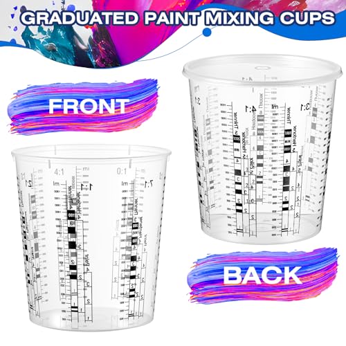 60 Pcs Paint Mixing Cups 64 oz Graduated Mixing Bucket with 12 Lids | Plastic Measuring Cups with Ratios, for Epoxy Resin, Liquids, Automotive Painting, Art, Crafts, Disposable or Reusable - size: 64 oz