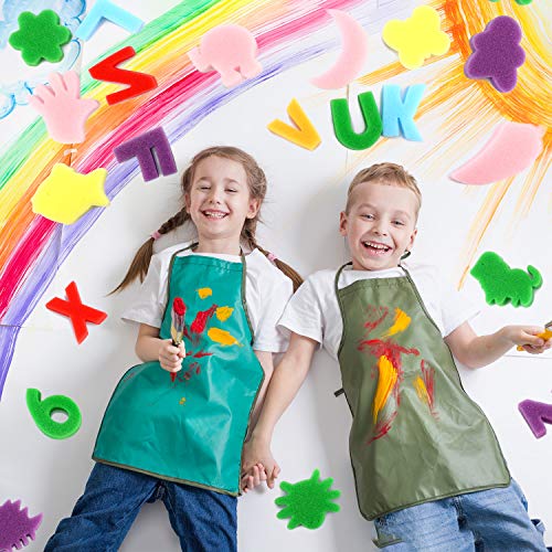 Gejoy 64 Pieces Sponge Painting Kit for Kids Alphabet Numbers Animal Paint Sponges Models Art Craft Drawing Tools for Kids Toddlers Educational Bathroom