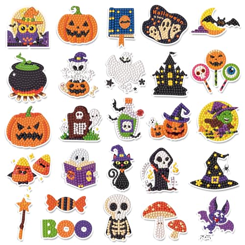 Labeol Diamond Art Kits for Kids Boys and Girls Ages 6-8-10-12 Easy to DIY Creative Diamond Art Sticker Craft by Numbers Kits for Kids and Adult Beginners (Halloween) - style: halloween