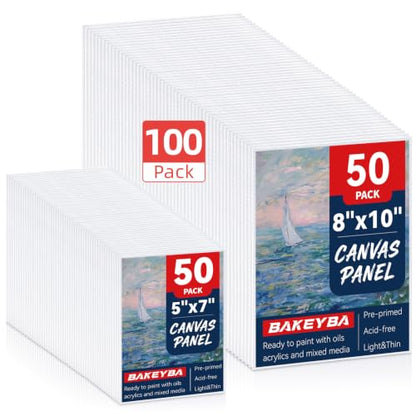 Painting Canvas Boards 100 Pack 5x7, 8x10 Inch, 50 of Each, Canvas Panels - size: 5"x7"+8"x10"- 100pcs