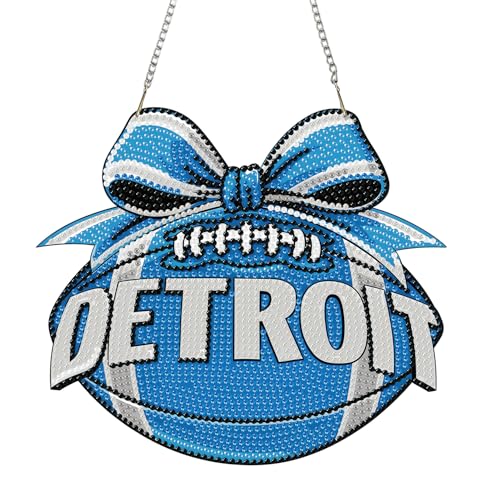Rertcioph Football Diamond Art Hanging Kit for Adults, DIY Acrylic 5D Diamond Painting Hanging Ornament for Detroit Home Wall Decor and Gift - color: Detroit