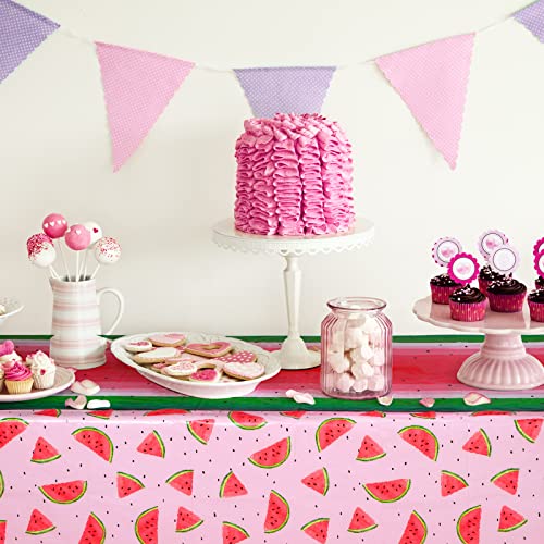 durony 2 Pack Watermelon Plastic Tablecloths 54 x 108 Inches Pink Watermelon Plastic Table Cloth Cover Fruit Party Supplies for Girls Birthday Baby Shower Wedding Table Cover - style: Watermelon