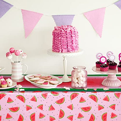 durony 2 Pack Watermelon Plastic Tablecloths 54 x 108 Inches Pink Watermelon Plastic Table Cloth Cover Fruit Party Supplies for Girls Birthday Baby Shower Wedding Table Cover - style: Watermelon